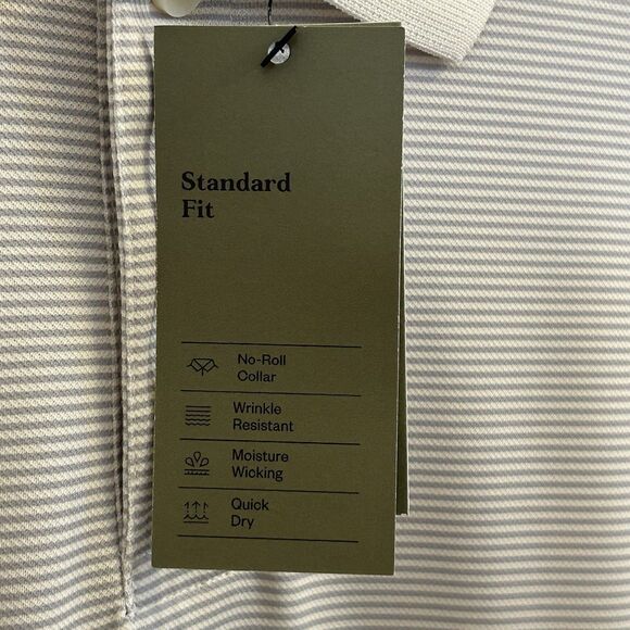 NWT Goodfellow & Co Men's Beige Stripe Polo Short Sleeve Shirt Size Large - Picture 9 of 13